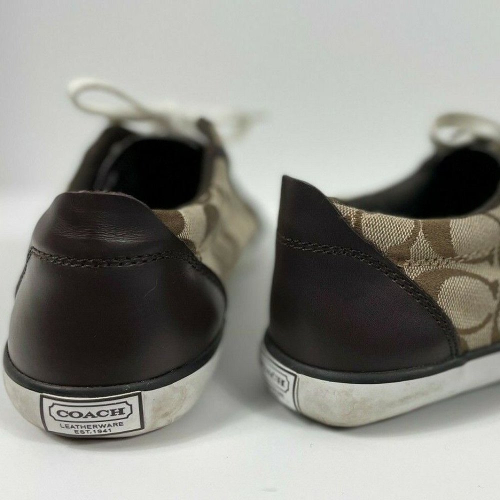 Coach Brown Tan Barrett II Monogram Signature Fabric Lace Up Sneaker - Size 6 - Picture 3 of 6